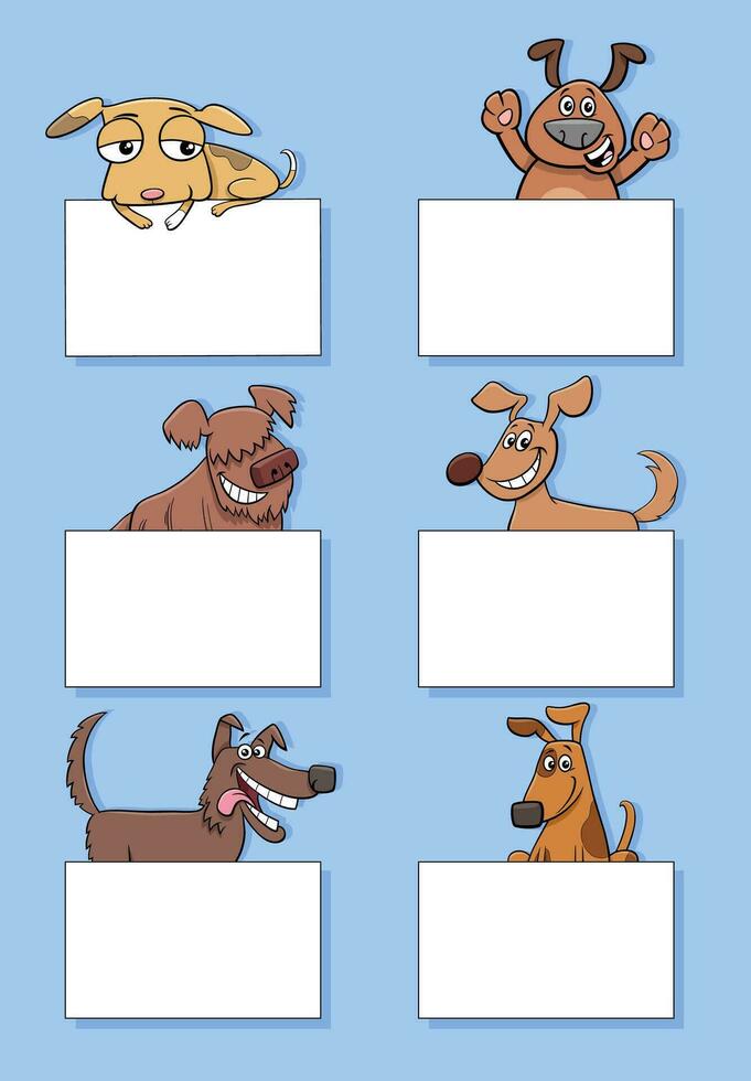 cartoon dogs and puppies with cards design set vector