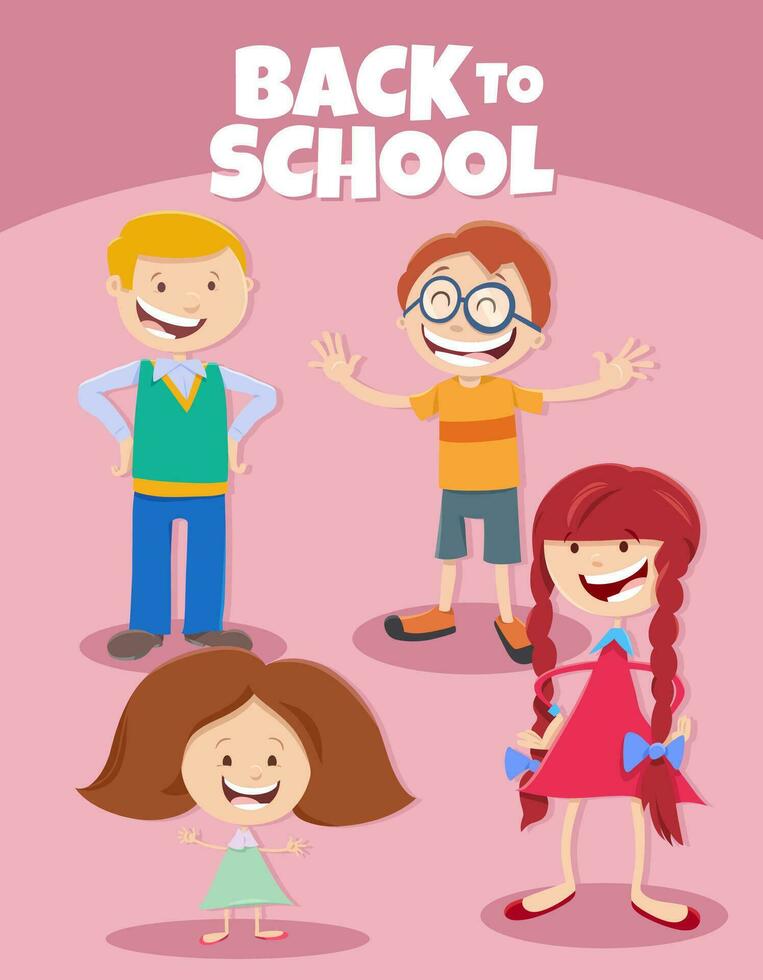 cartoon funny children with back to school caption vector