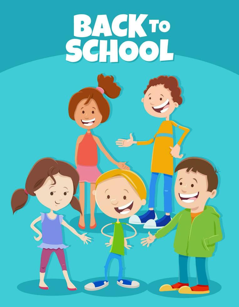 cartoon happy children with back to school caption vector