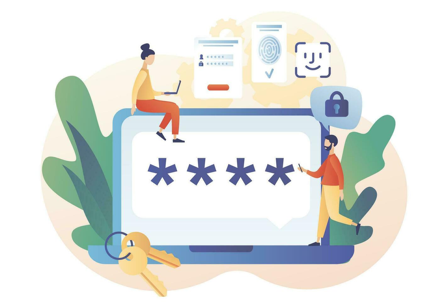 Two factor verification. Duo authentication. Verification code message for secure login or sign in on laptop screen. Modern flat cartoon style. Vector illustration on white background