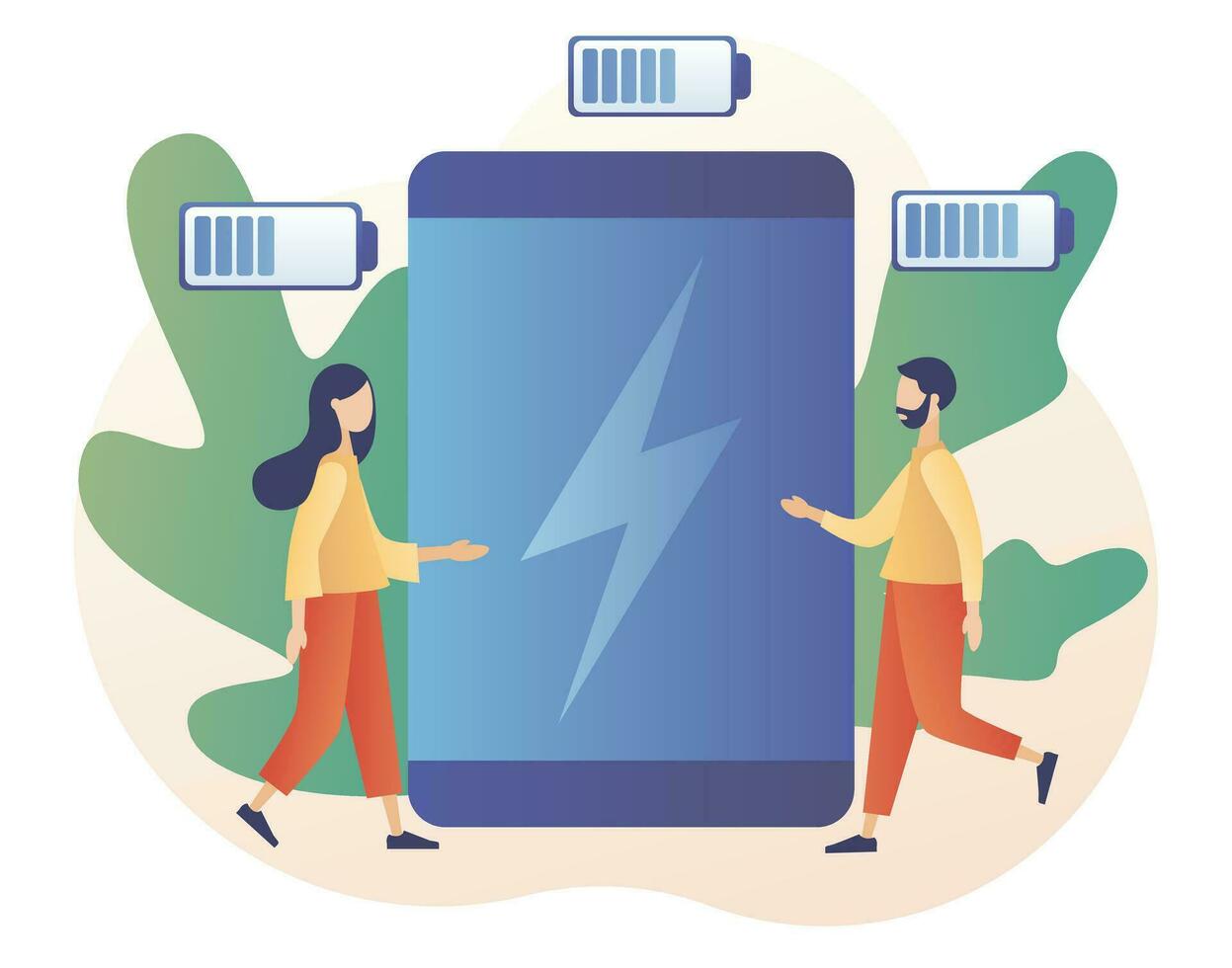 Powerbank concept. Portable charge. Gadgets wired charging. Device, smart digital technologies and accessories. Modern flat cartoon style. Vector illustration on white background