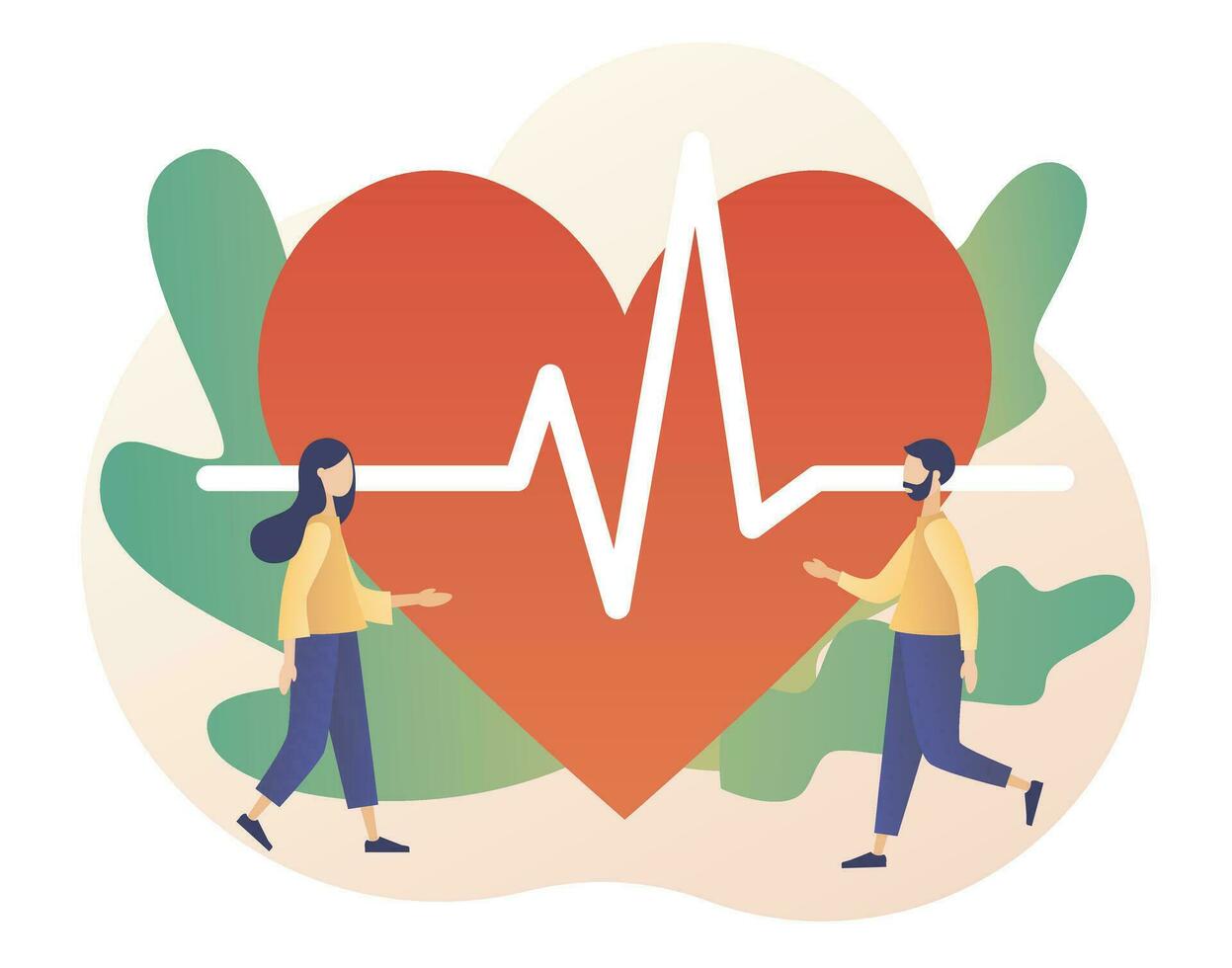 Big heart with pulse rate. Cardiology treatment and checkup. Heart health and disease. Medical concept. Modern flat cartoon style. Vector illustration on white background