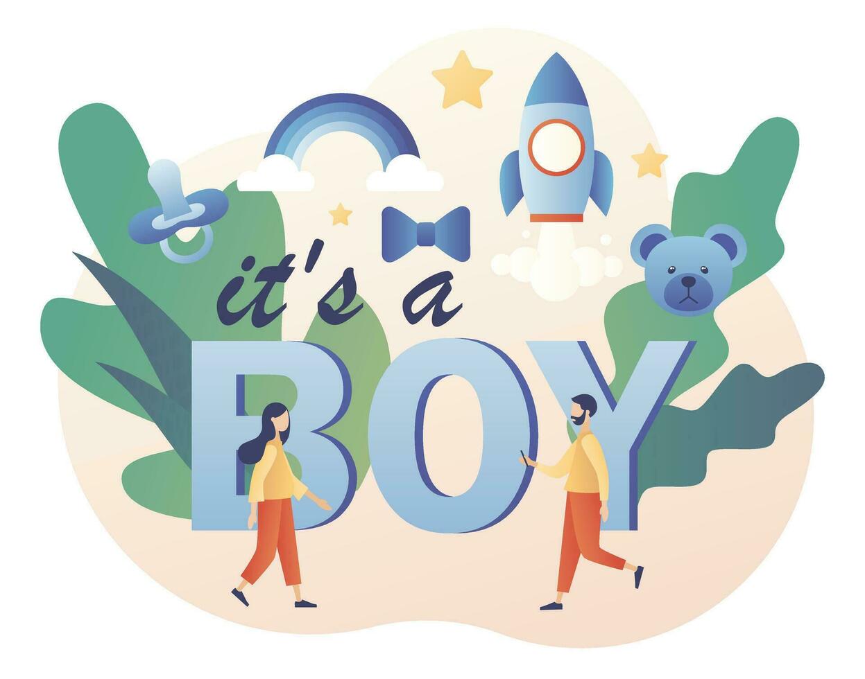 It's a Boy. Baby shower celebration. Gender reveal party. Modern flat cartoon style. Vector illustration on white background