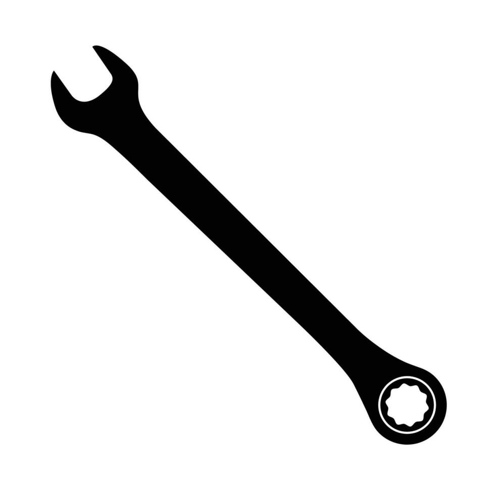 Ratchet and Spanner Silhouette. Black and White Icon Design Elements on Isolated White Background vector