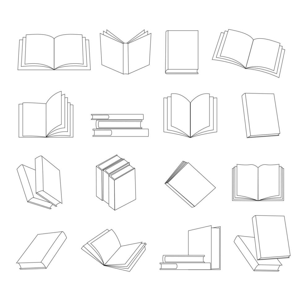 Set of books. The book is paper printed literature for reading and studying. In cartoon style. Vector line illustration isolated on white background