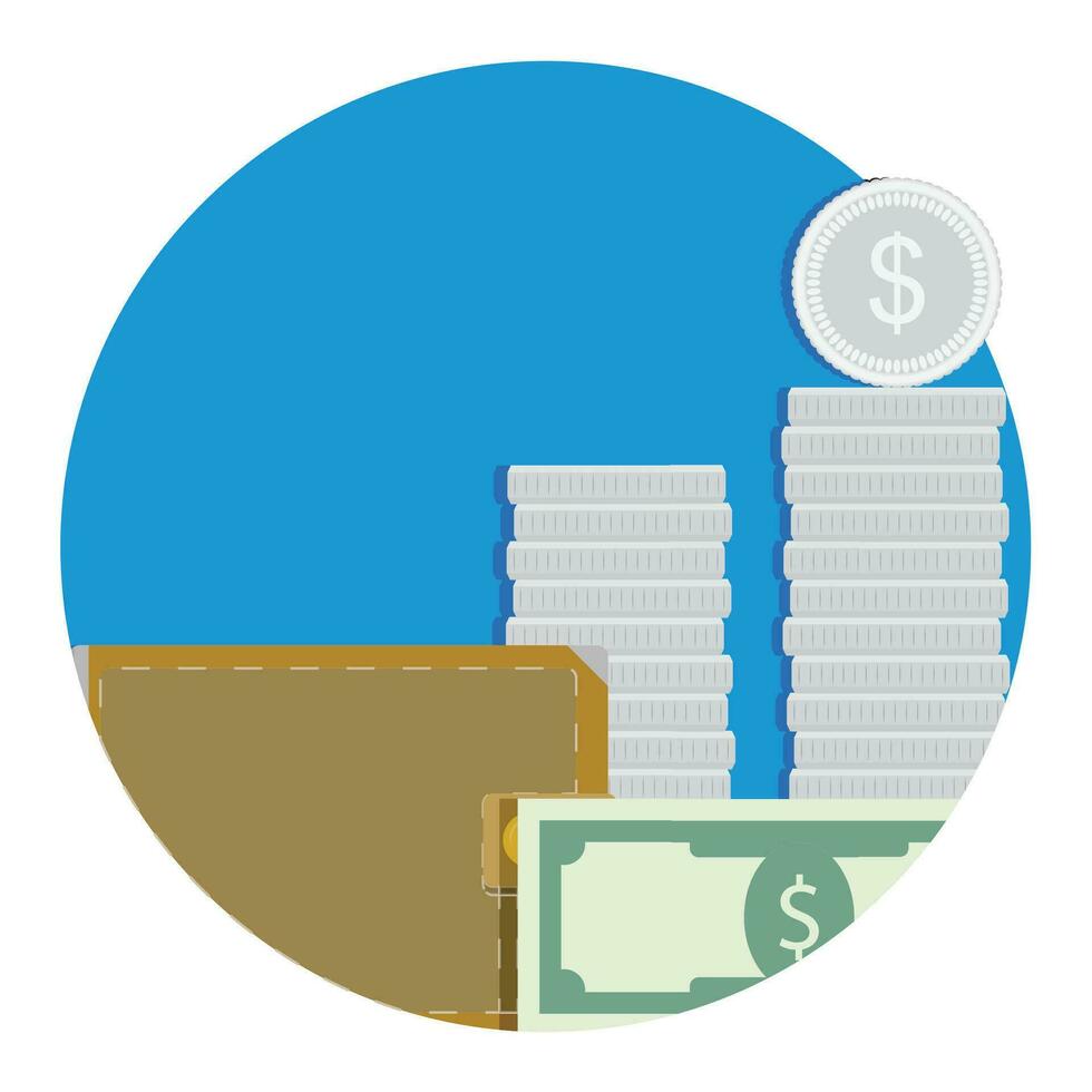 Salary icon flat. Wallet and money. Vector illustration