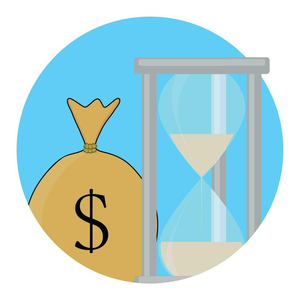 Time and money icon concept. Cash and clock, vector illustration