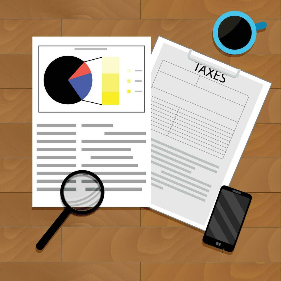 Analytics of taxation. Accounting analysis chart, document annual income, vector illustration