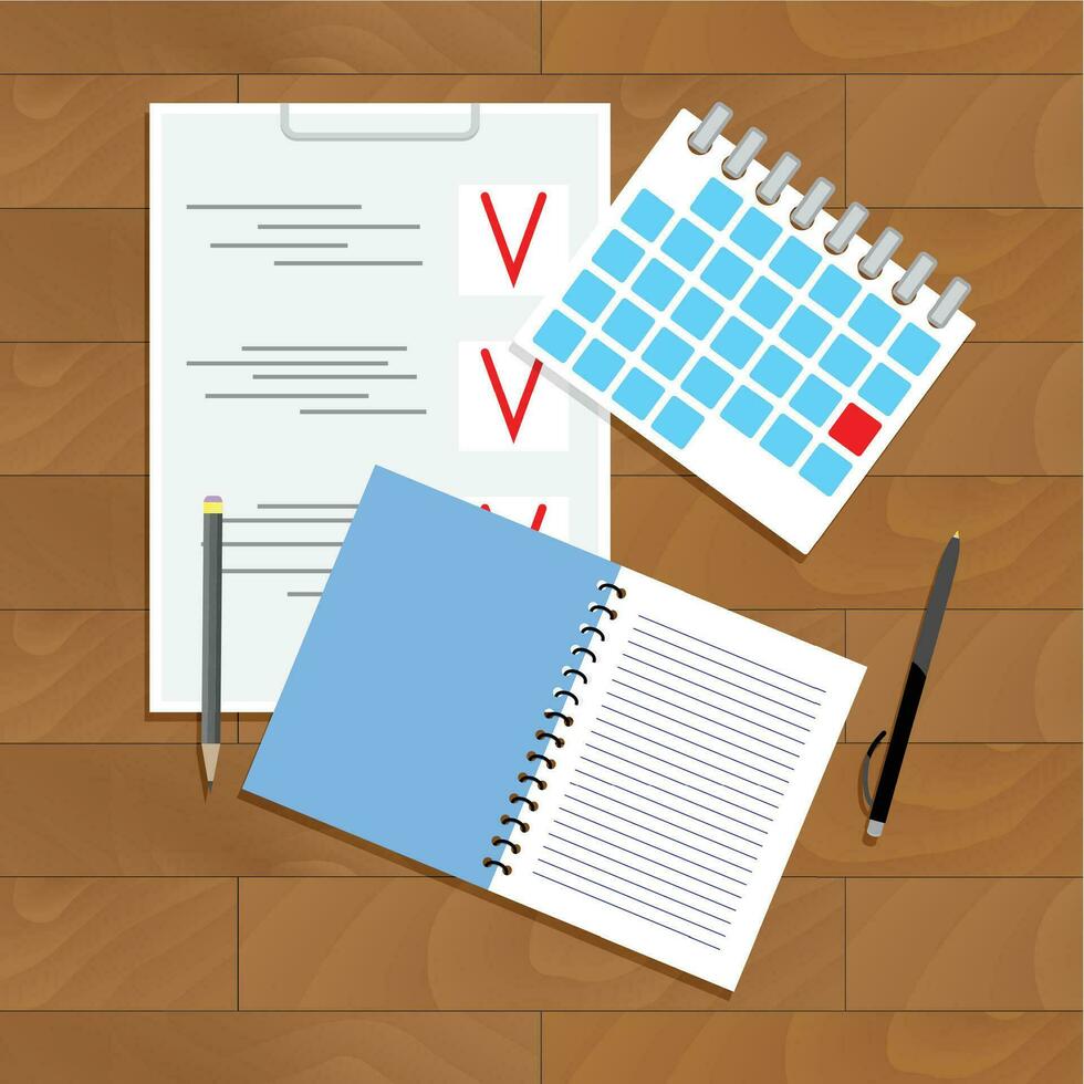 Planning and organization. Paperwork and startup note, vector illustration