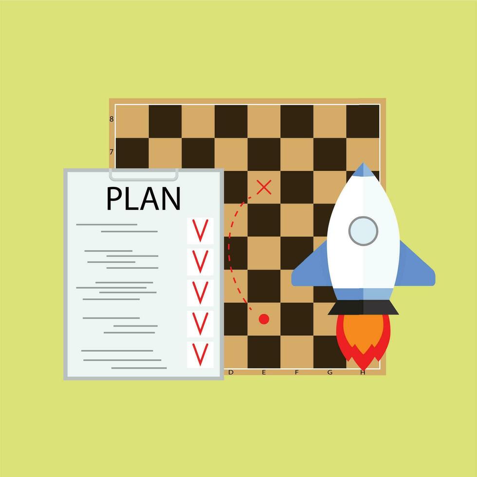 Plan launching startup business. Vector organization on chess board illustration