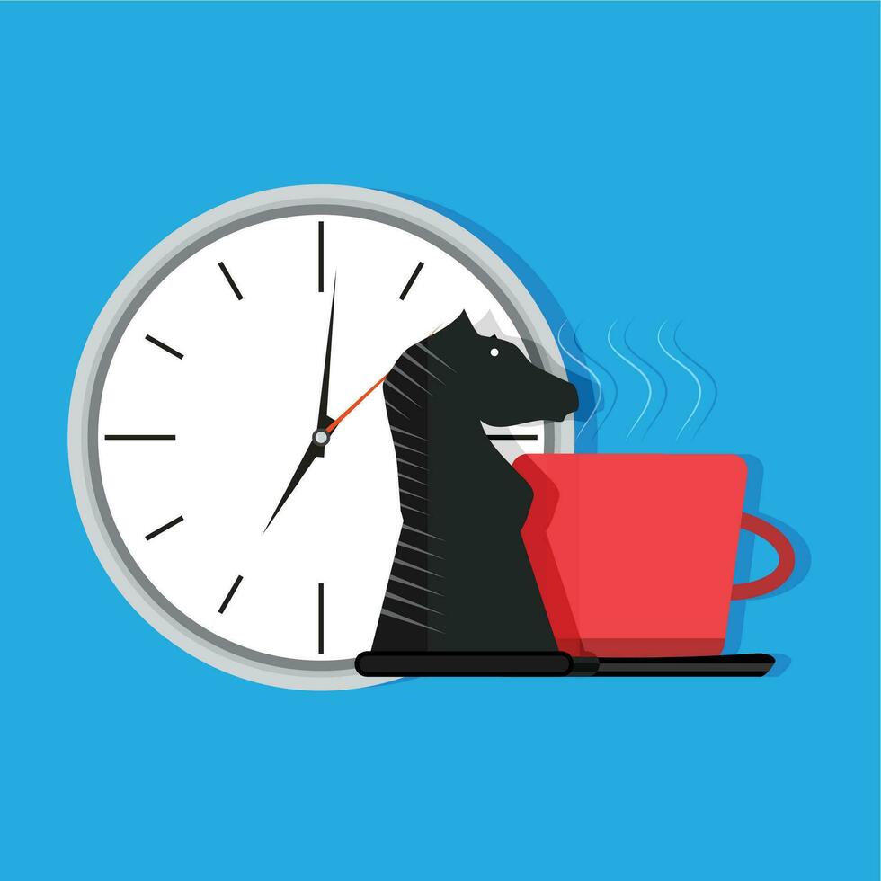 Strategy of time. Executive and time, breakfast and management, vector illustration