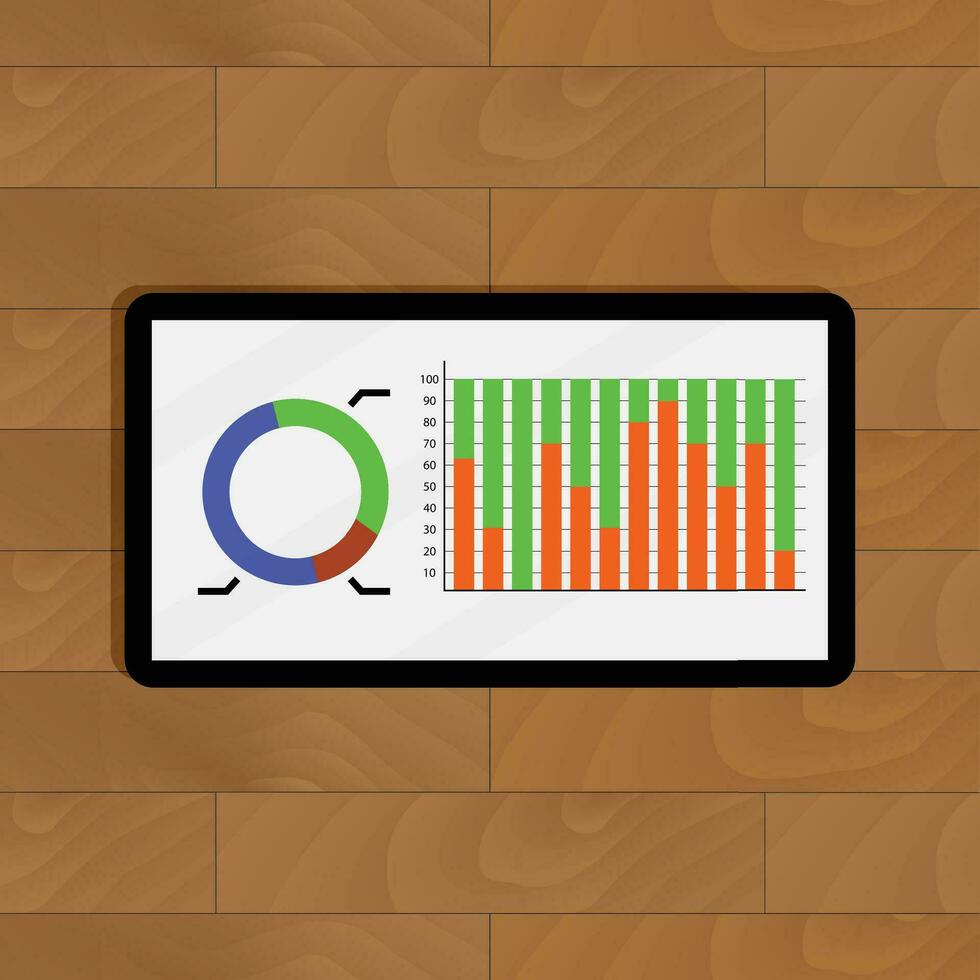 Statistical report vector. Chart on digital display, information data visualization illustration vector