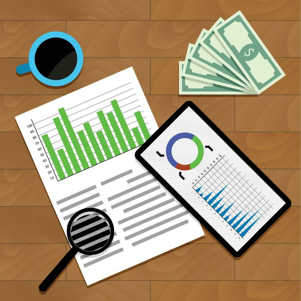 Financial Business Statistics. Economy annual data document, analytic infograph statistical, vector illustration