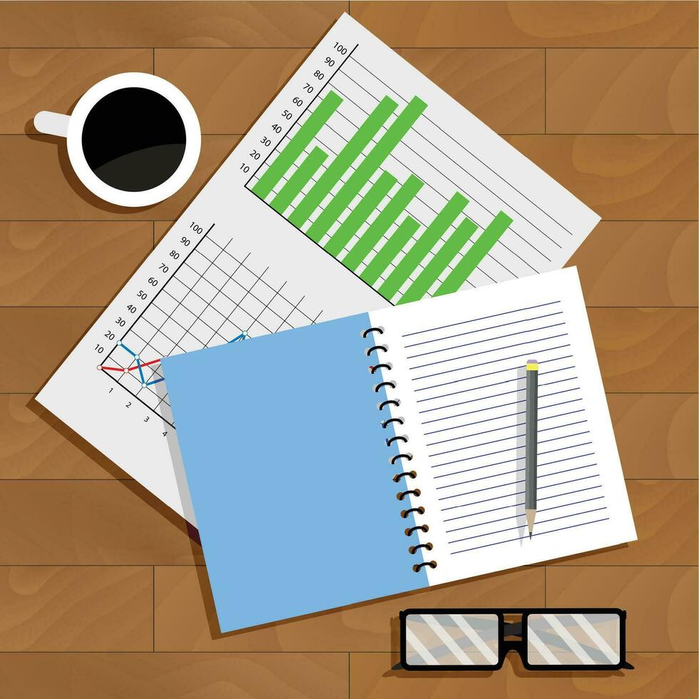 Working with data chart. Document and paperwork, vector illustration