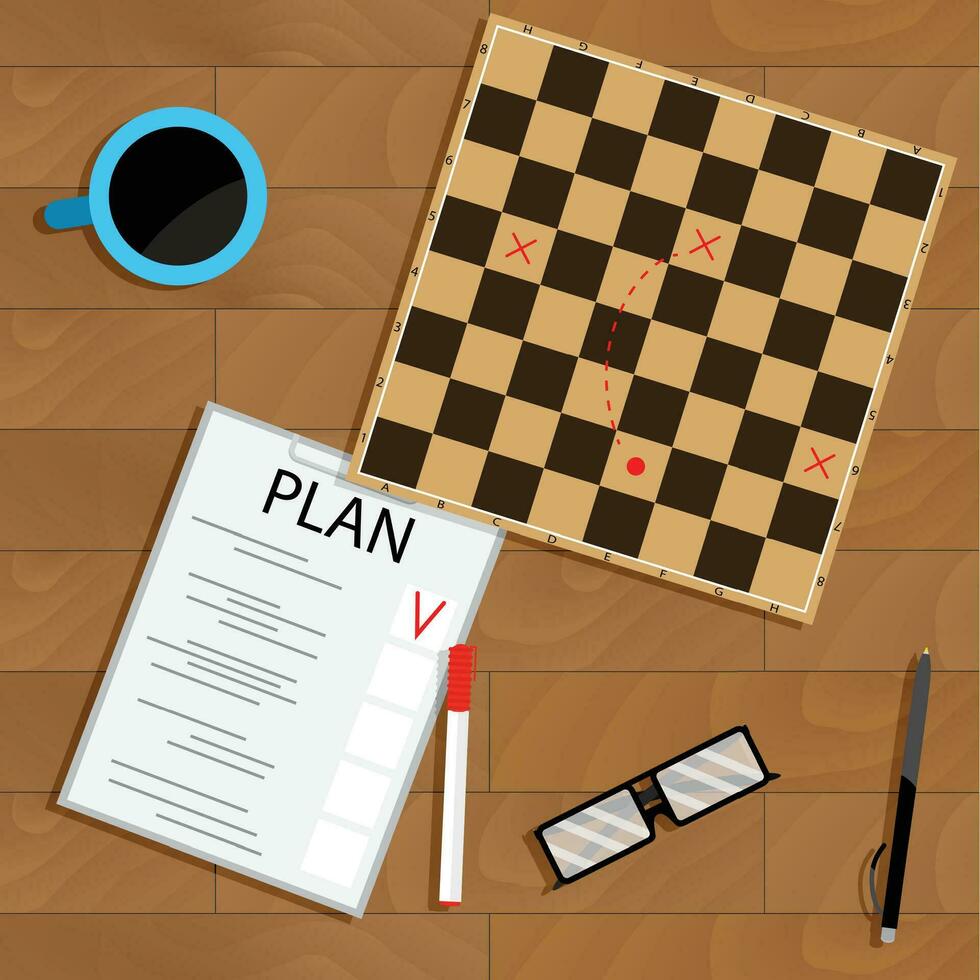 Tactic and strategy business plan. Organization business guide, vector illustration