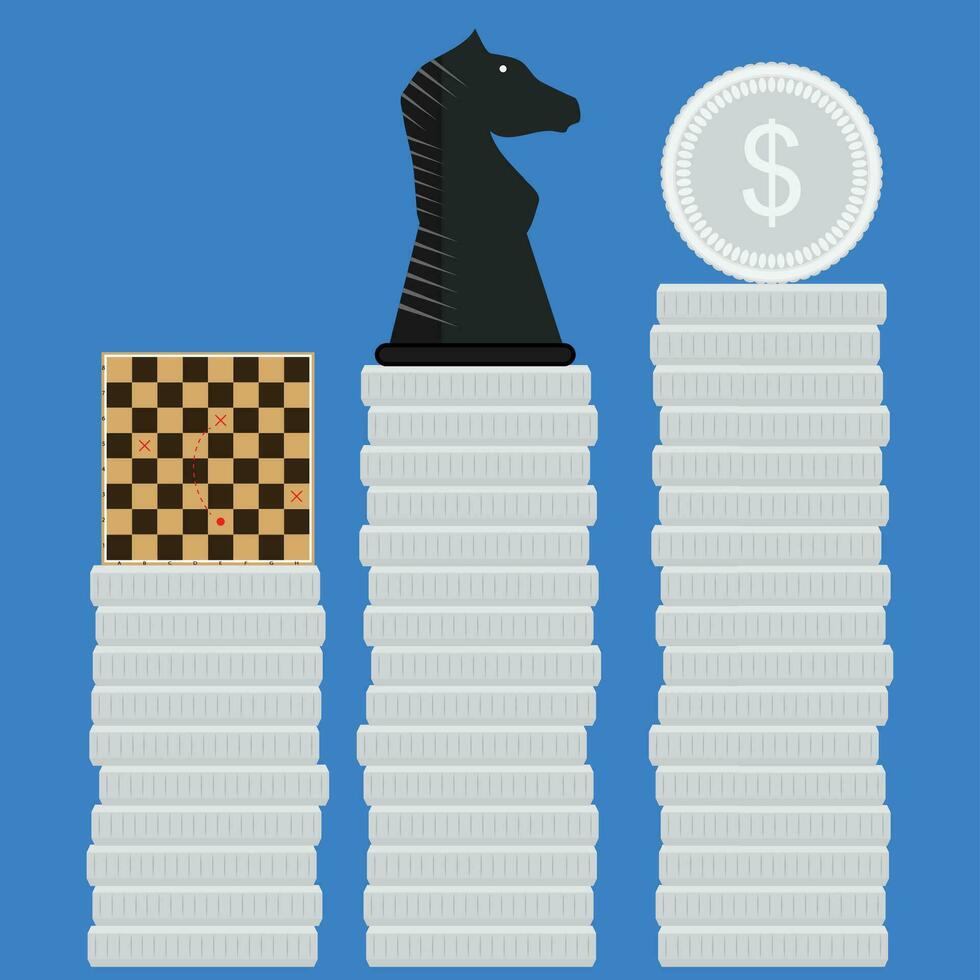 Strategies for making money. Innovation strategic on chessboard, method organize and solve, vector illustration