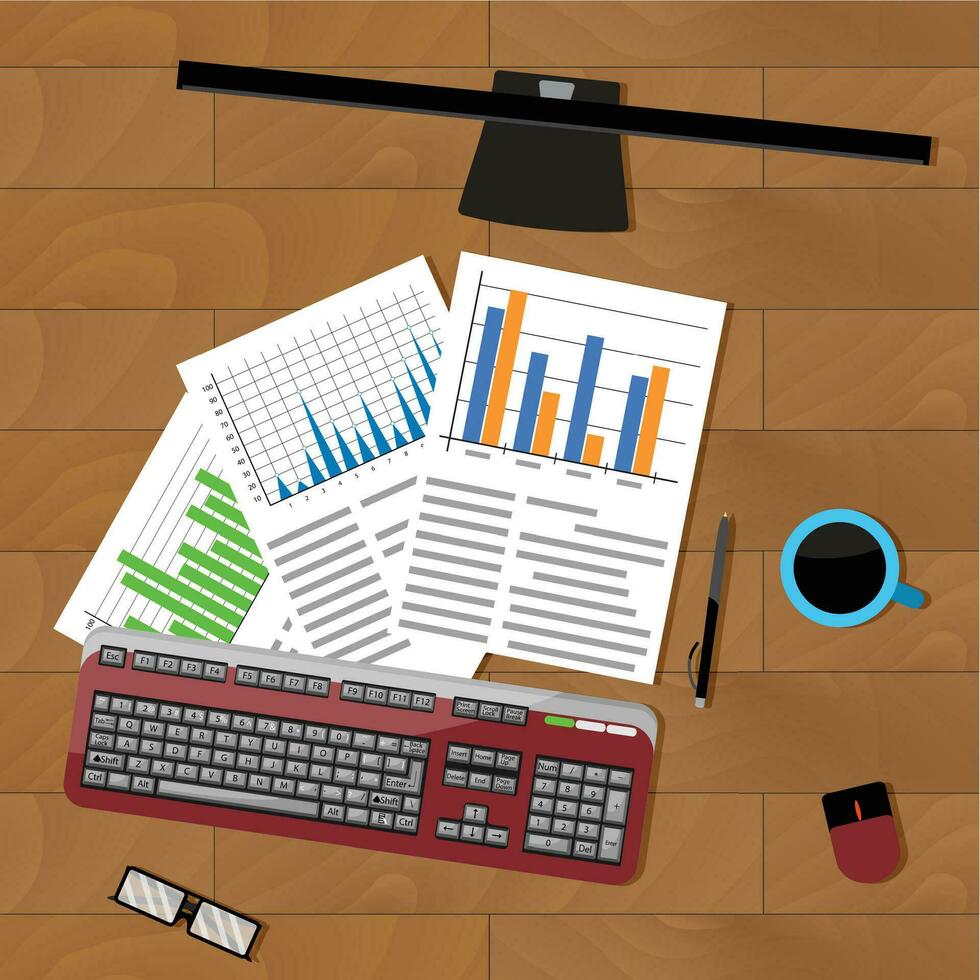 Analysis of statistics. Office productivity working, finance efficiency economics, vector illustration