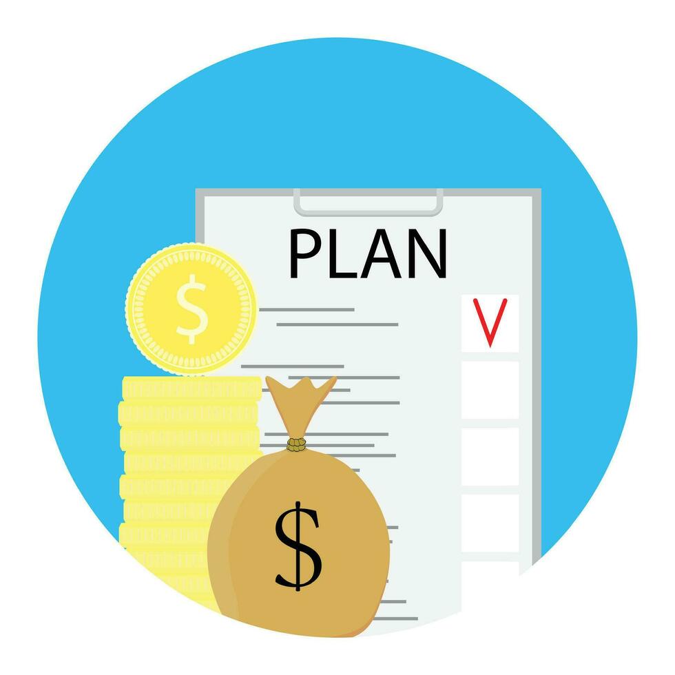 Finance plan icon. Efficiency and check, development financial concept, vector illustration