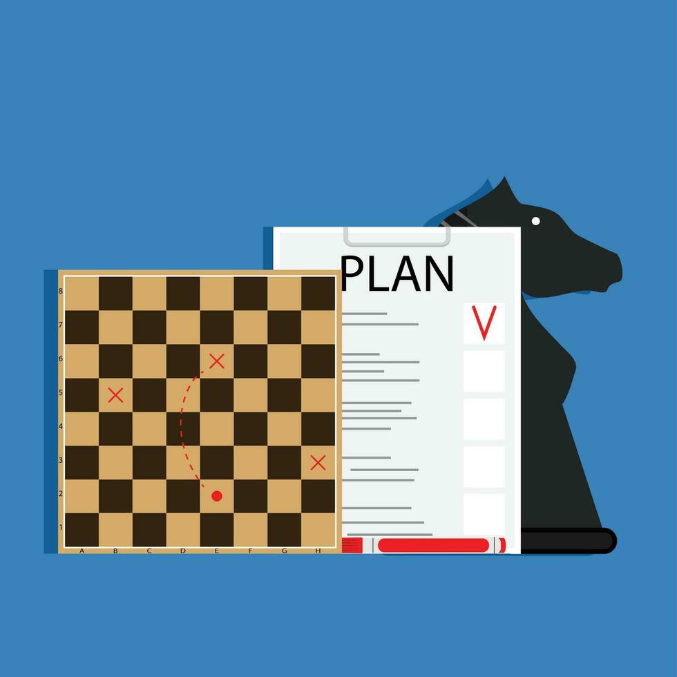 Strategic business plan. Organization and solution project, goal and management, vector illustration