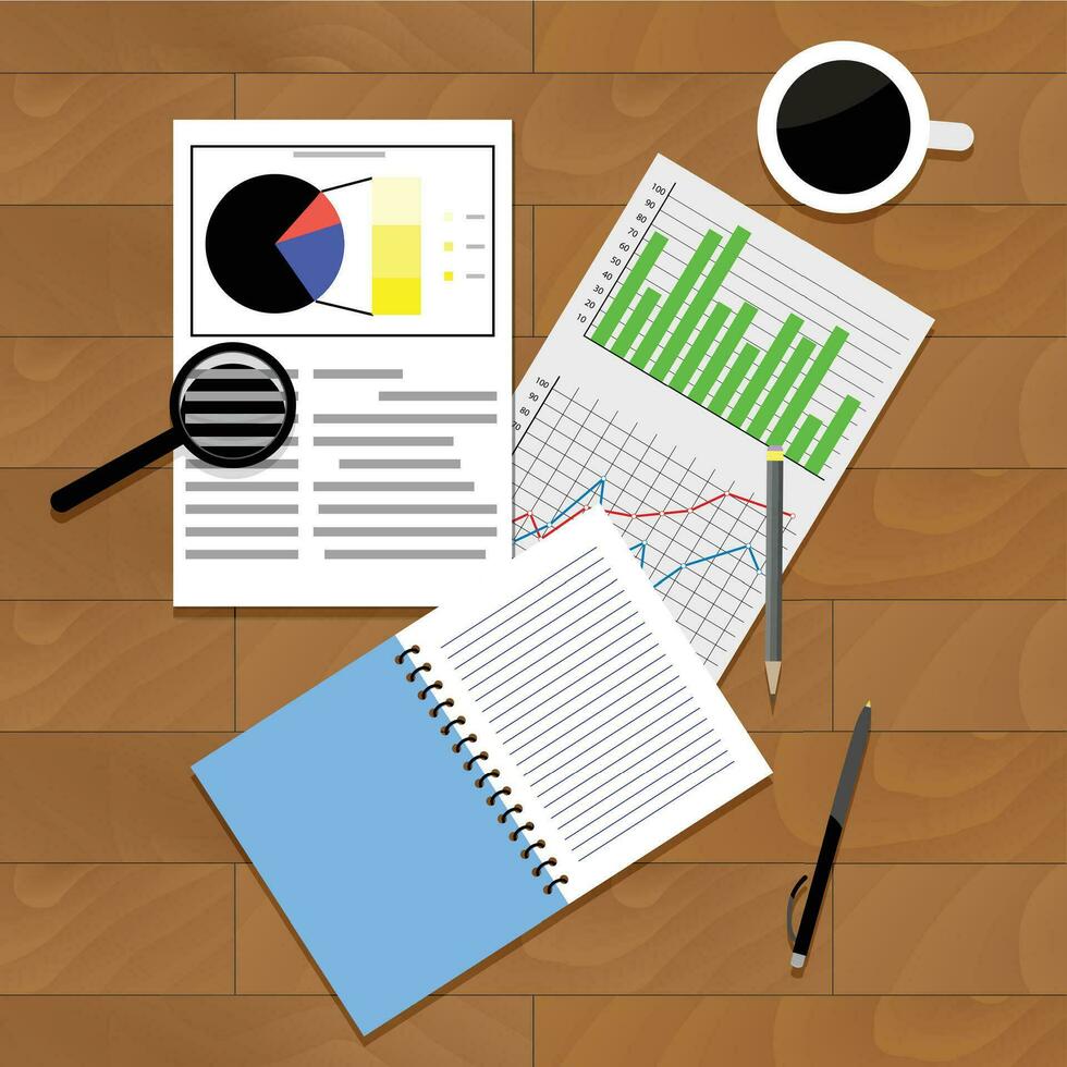 Analysis of statistics vector. Top view rofessional report statistic and forecast illustration vector