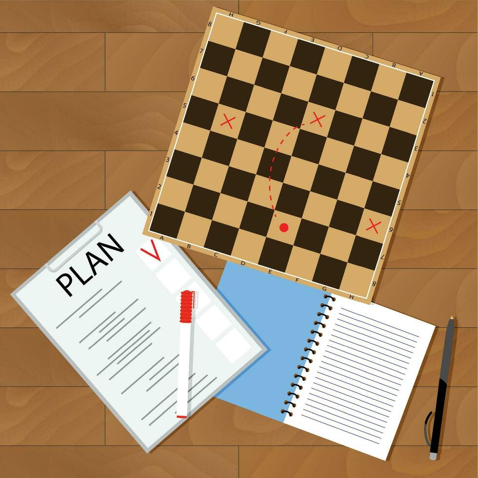 Tactic business plan. Objective management solution, checklist marketing, vector illustration