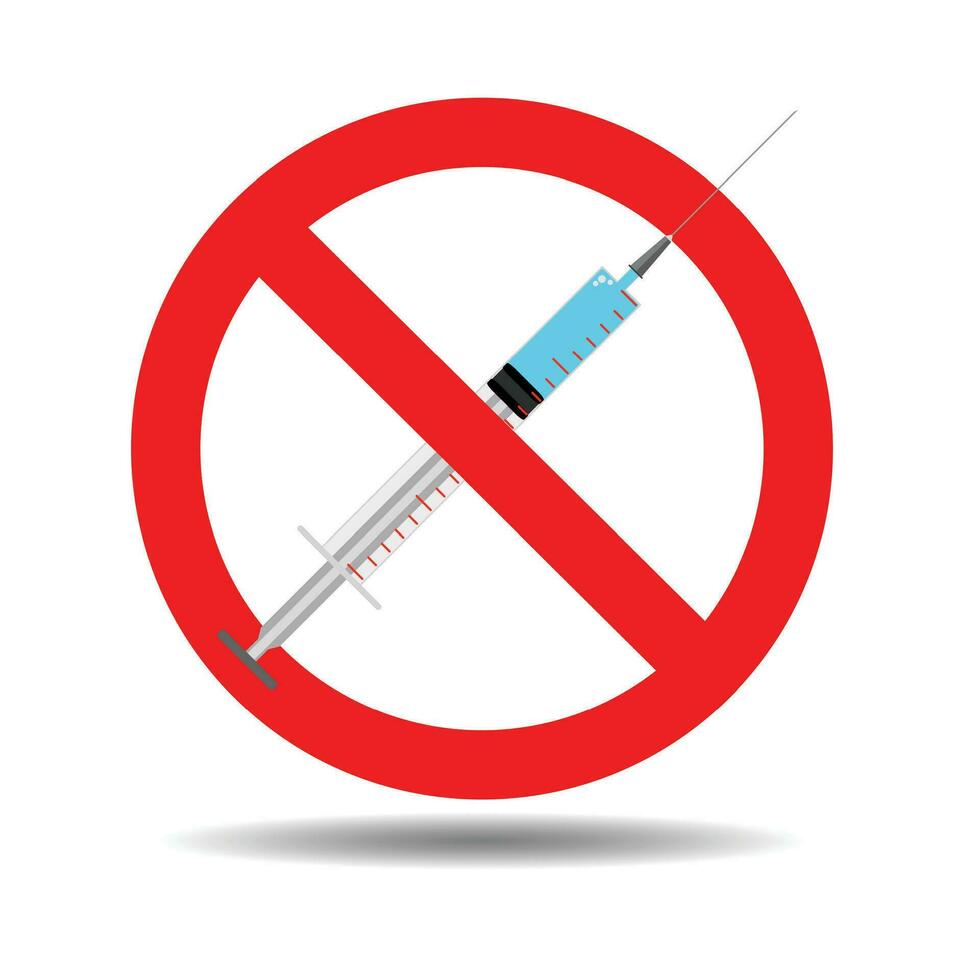 No addiction sign. Ban syringe narcotic injection, vector illustration
