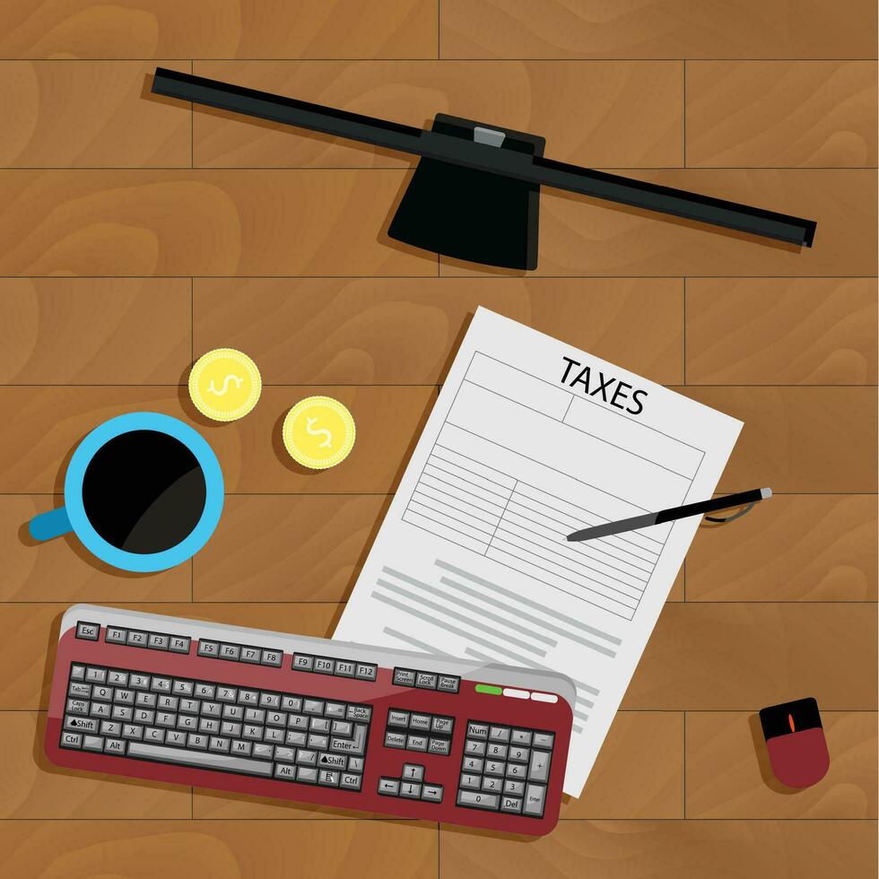 Tax top view. Taxation and accounting balance, account and monitor vector, concept calculation tax illustration vector