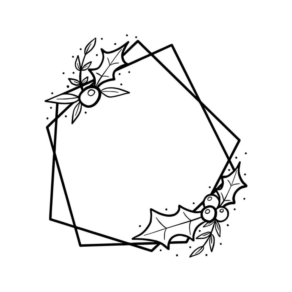 negro línea baya y hojas en geométrico forma marco. vector ilustración para Decorar logo, texto, saludo tarjetas y ninguna diseño.