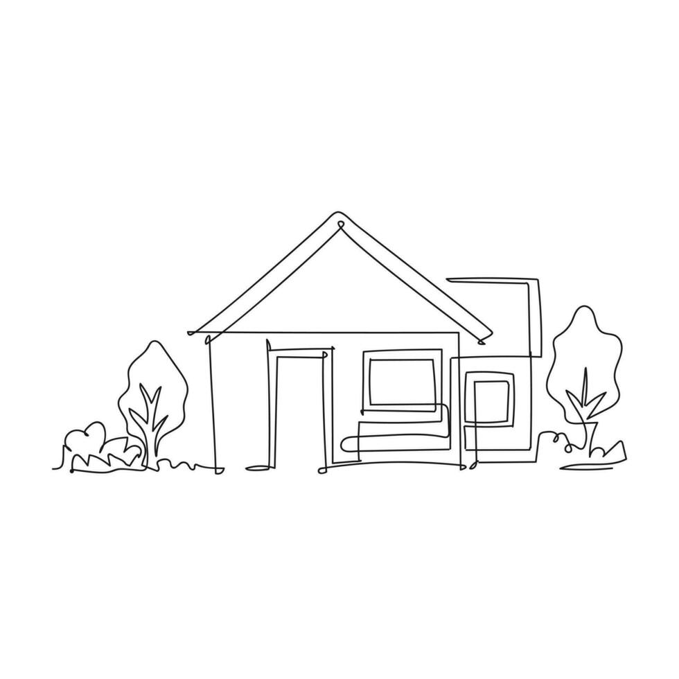 house line drawing on white background. vector illustration. stock image.