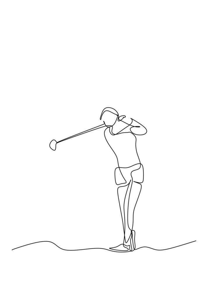 continuous line drawing of a man hitting a golf ball vector