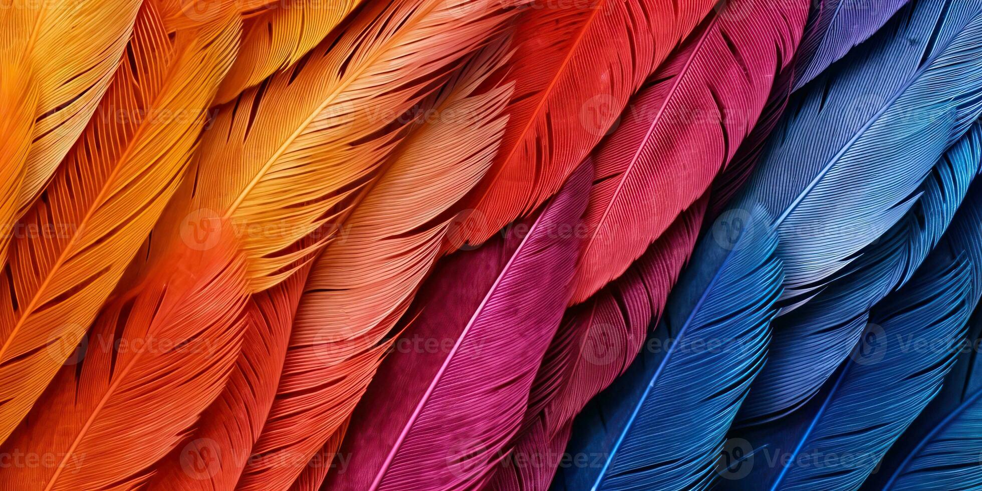 AI Generated. AI Generative. Vibrant colorful pattern background texture of color feathers decoration. Graphic Art photo