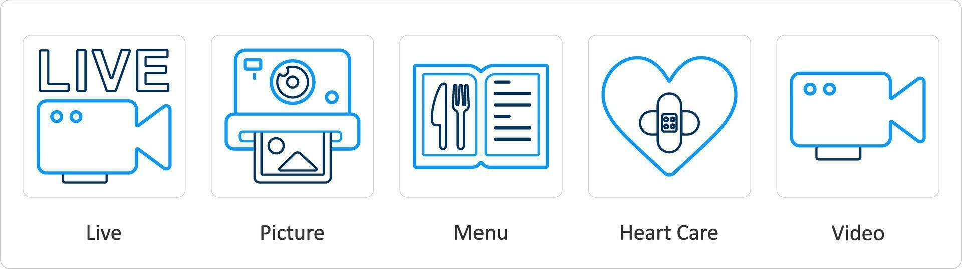 A set of 5 mix icons as live, picture, menu vector