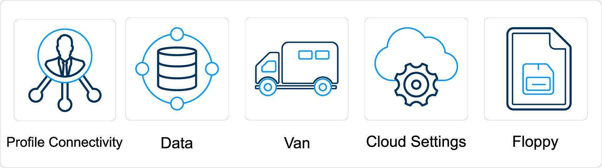 A set of 5 mix icons as profile connectivity, data, van vector