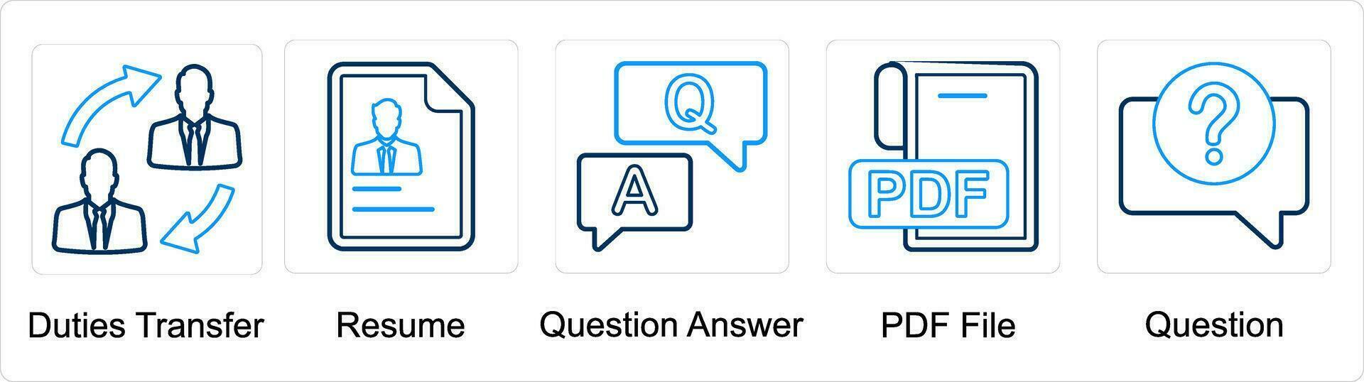 A set of 5 mix icons as duties transfer, resume, question answer vector