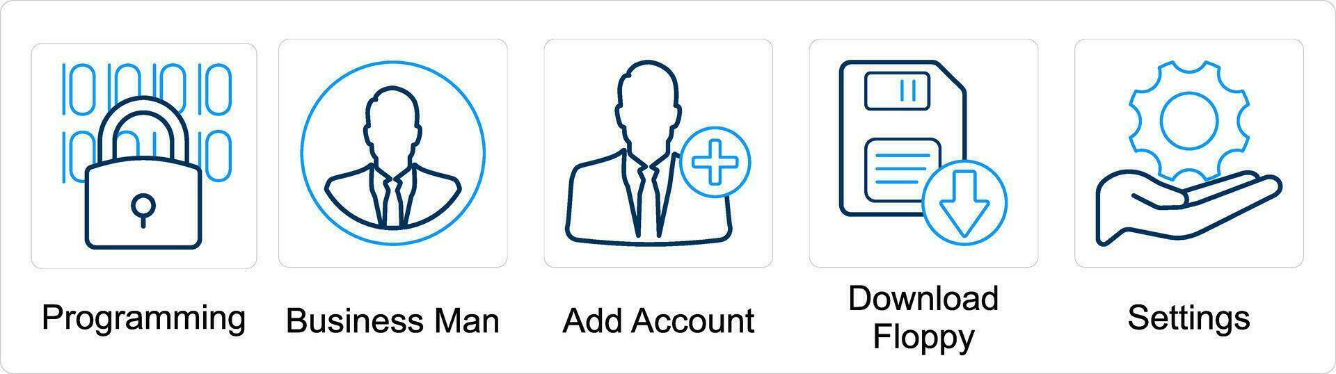 A set of 5 mix icons as programming, businessman, add account vector