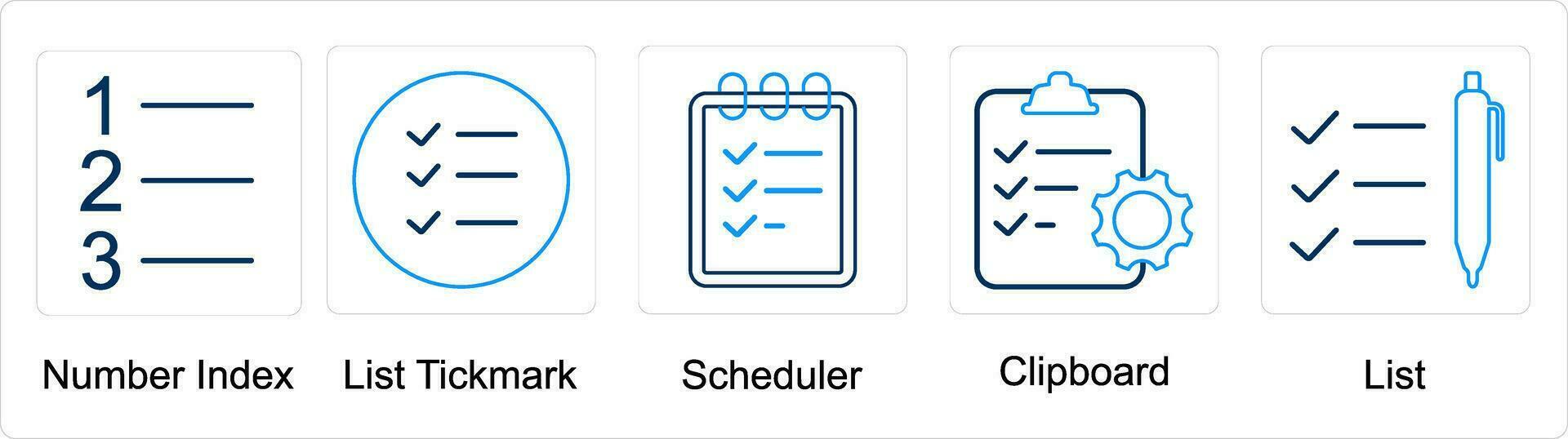 A set of 5 mix icons as number index, list tickmark, scheduler vector