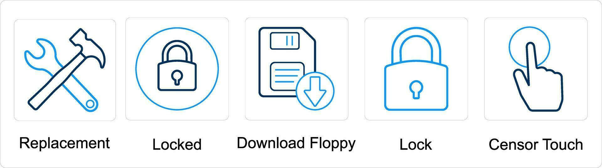 un conjunto de 5 5 mezcla íconos como reemplazo, bloqueado, descargar flexible, bloquear vector