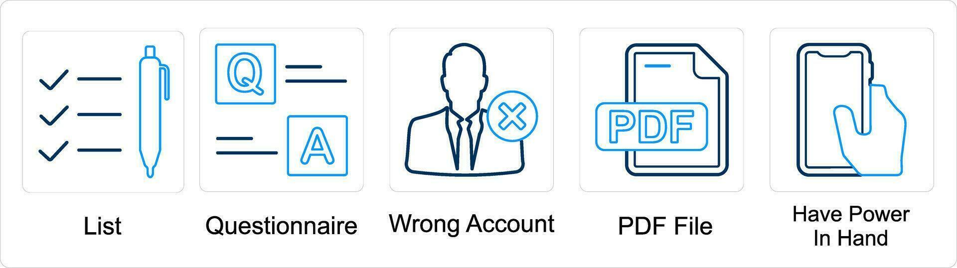 A set of 5 mix icons as list, questionnaire, wrong account vector
