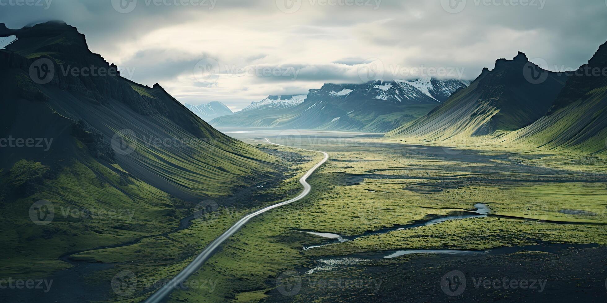. . Nature outdoor landscape wild beauty mountain river field drone air photo illustration. Adventure travel vacation vibe. Graphic Art