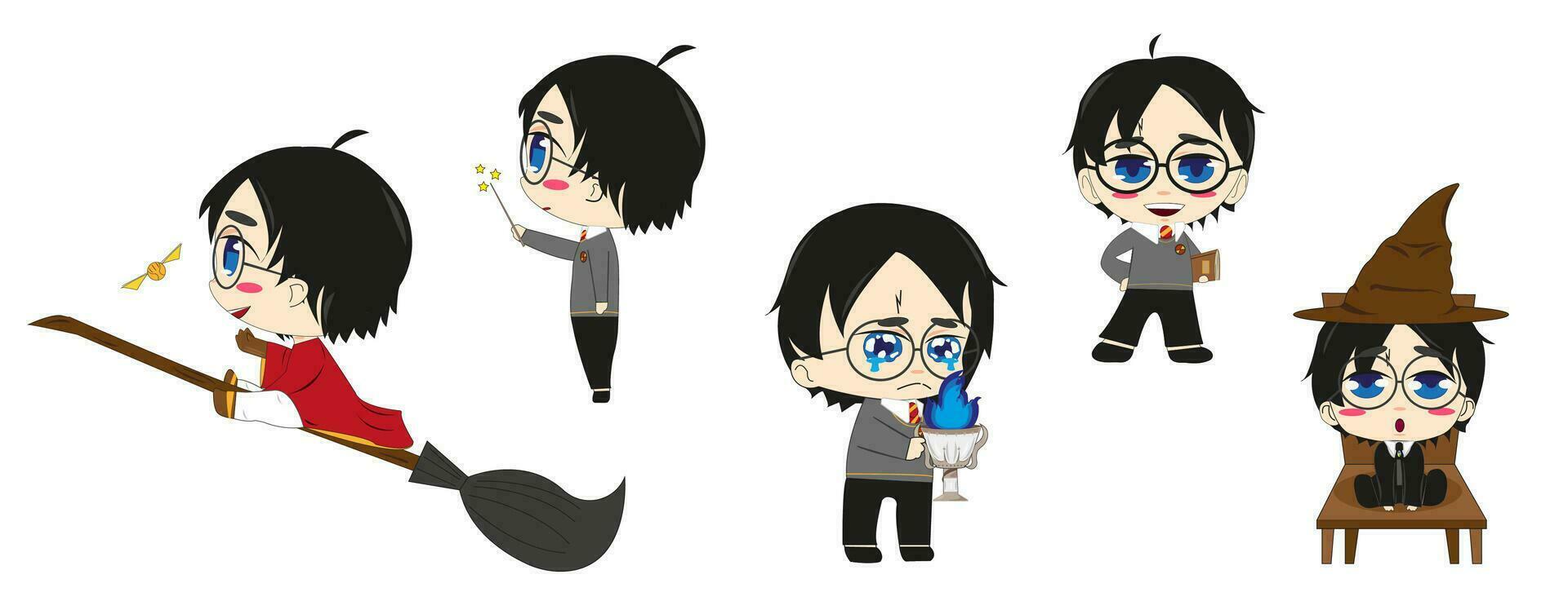 Set of Cute little wizards in glasses. illustration. Character concept art. vector