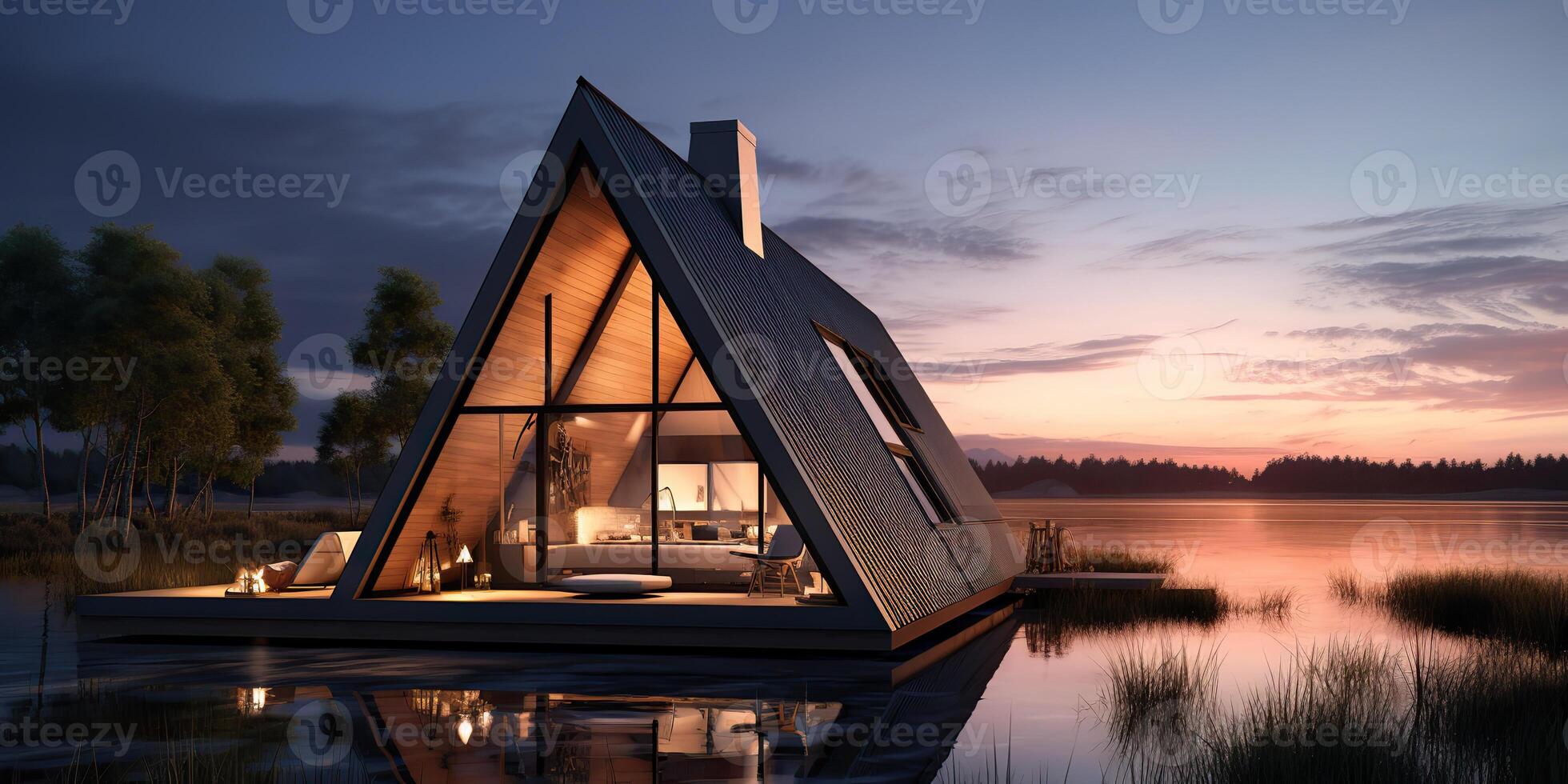 Download Dreamcore Illustration of a Futuristic Triangle House