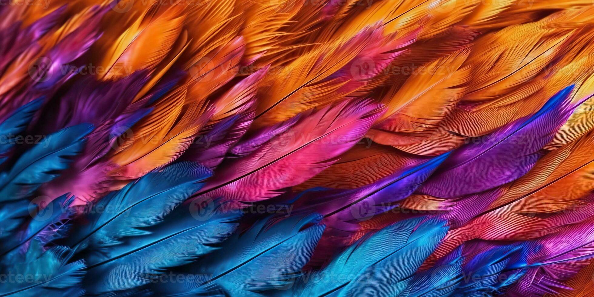 AI Generated. AI Generative. Vibrant colorful pattern background texture of color feathers decoration. Graphic Art photo