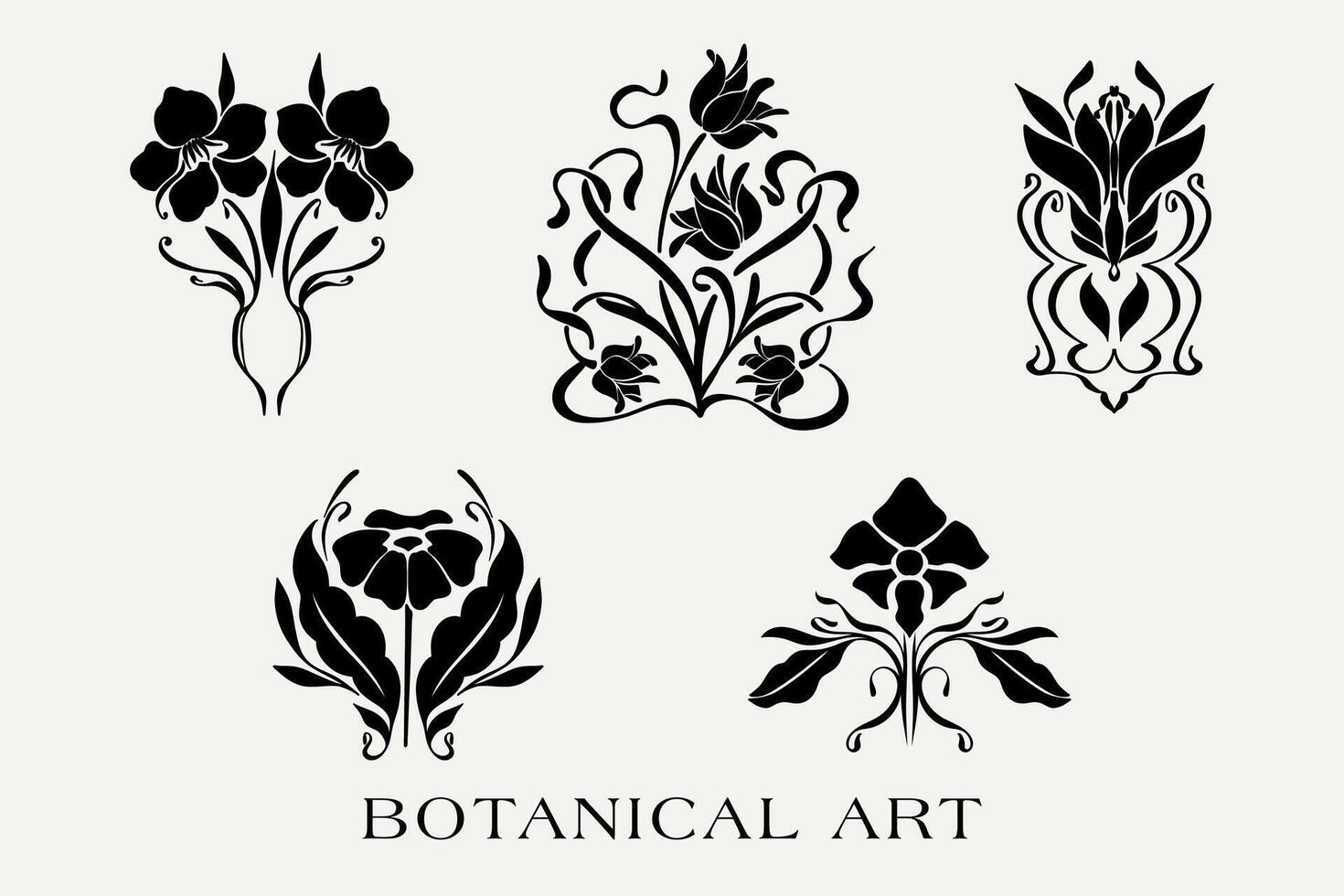 Flower print set. Hand drawn design for wallpaper, wall decor, print, postcard, cover, template, banner. vector