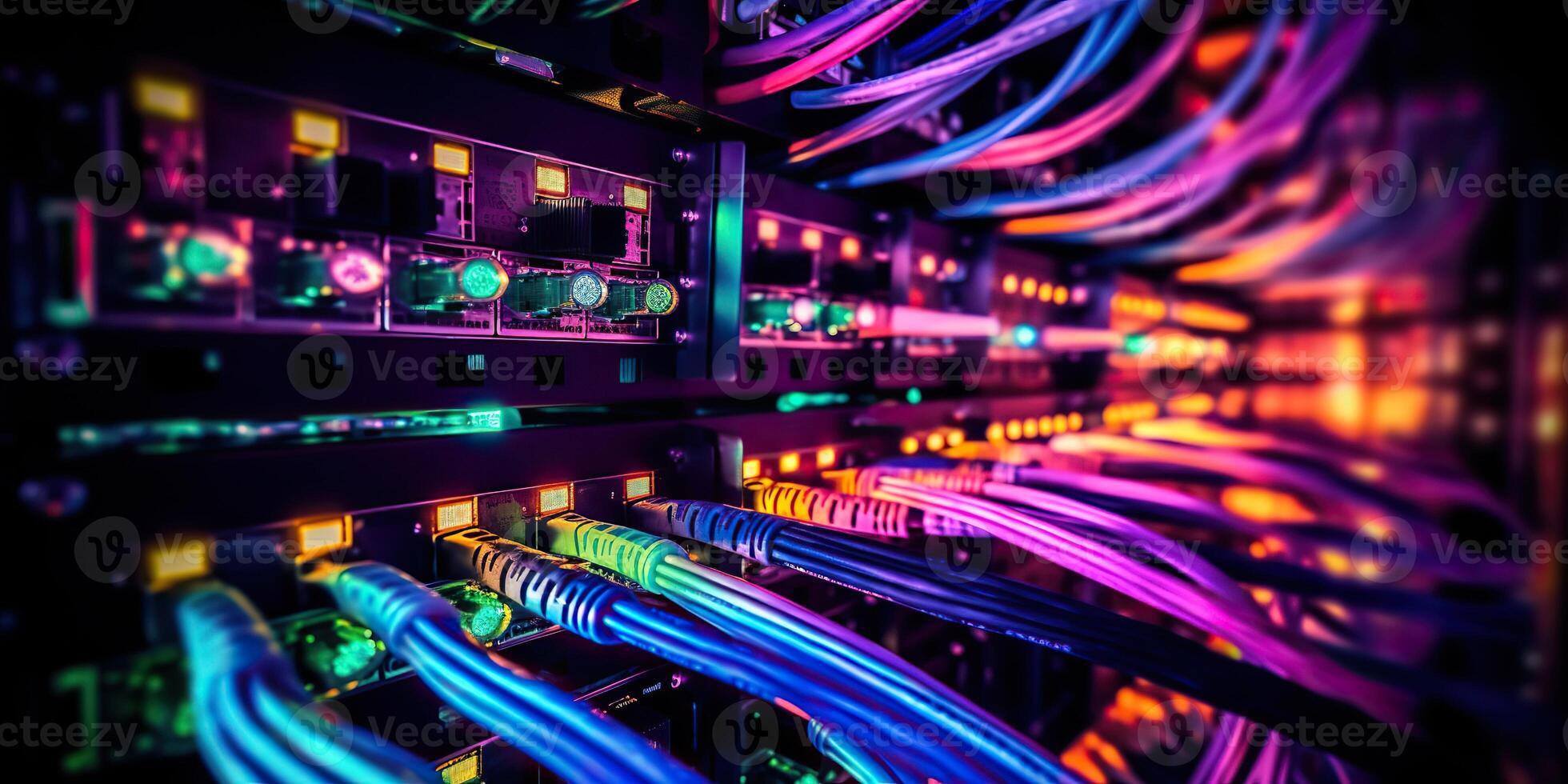 . . Servers connection with Fiber optic cable switch internet pc technology pc Graphic Art photo