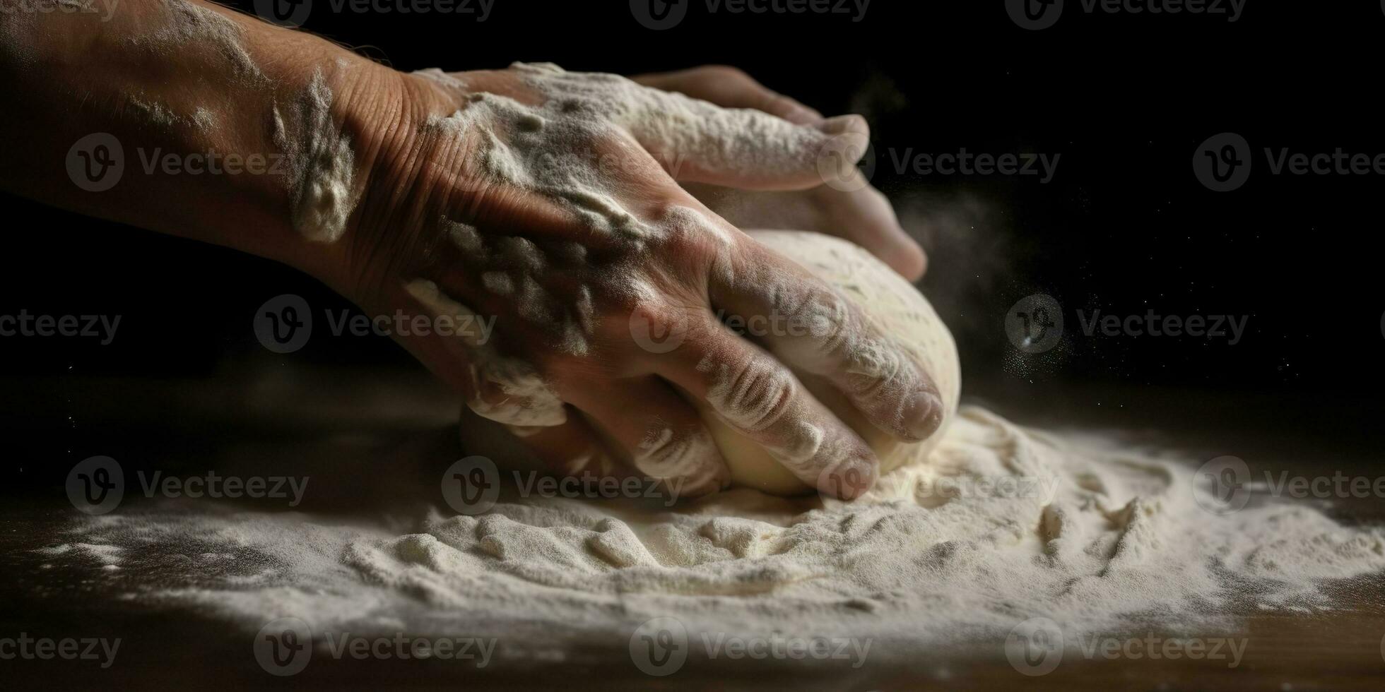 AI Generated. AI Generative. Bakery flour rolling hands prepare dough for pizza pasta food meal restaurant. Graphic Art photo