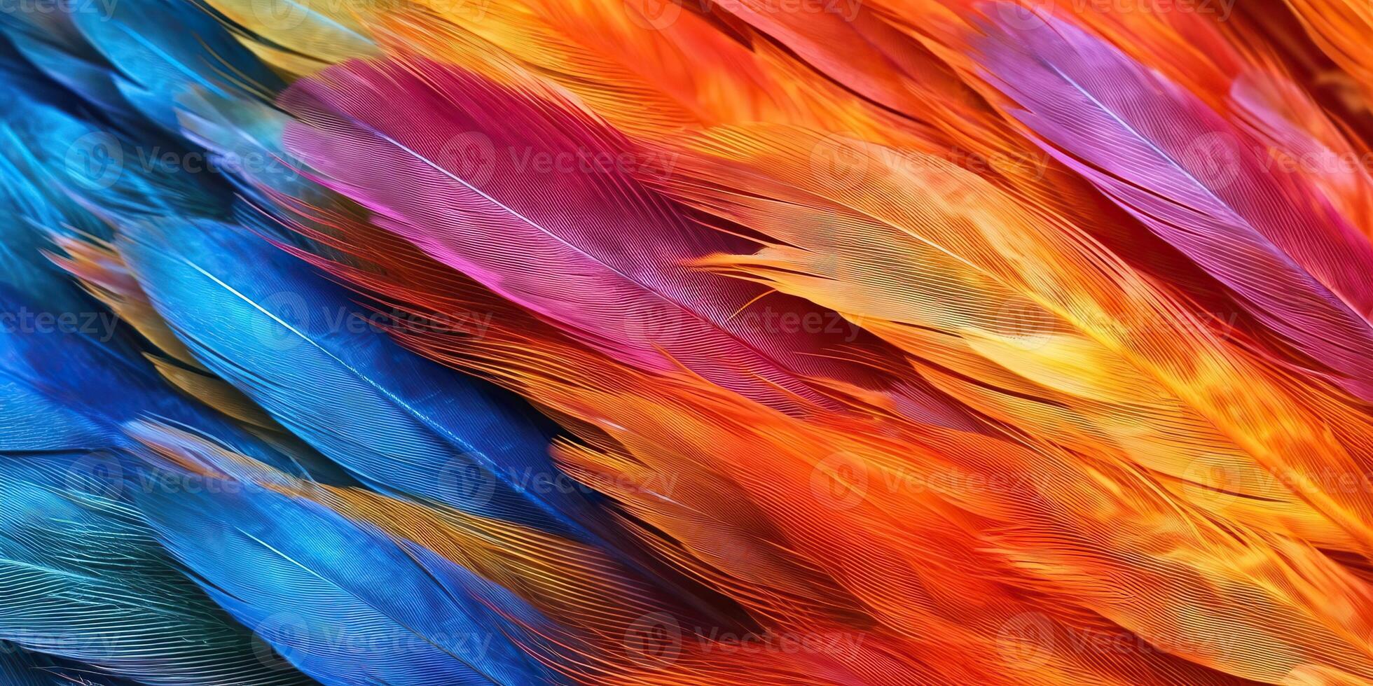 AI Generated. AI Generative. Vibrant colorful pattern background texture of color feathers decoration. Graphic Art photo