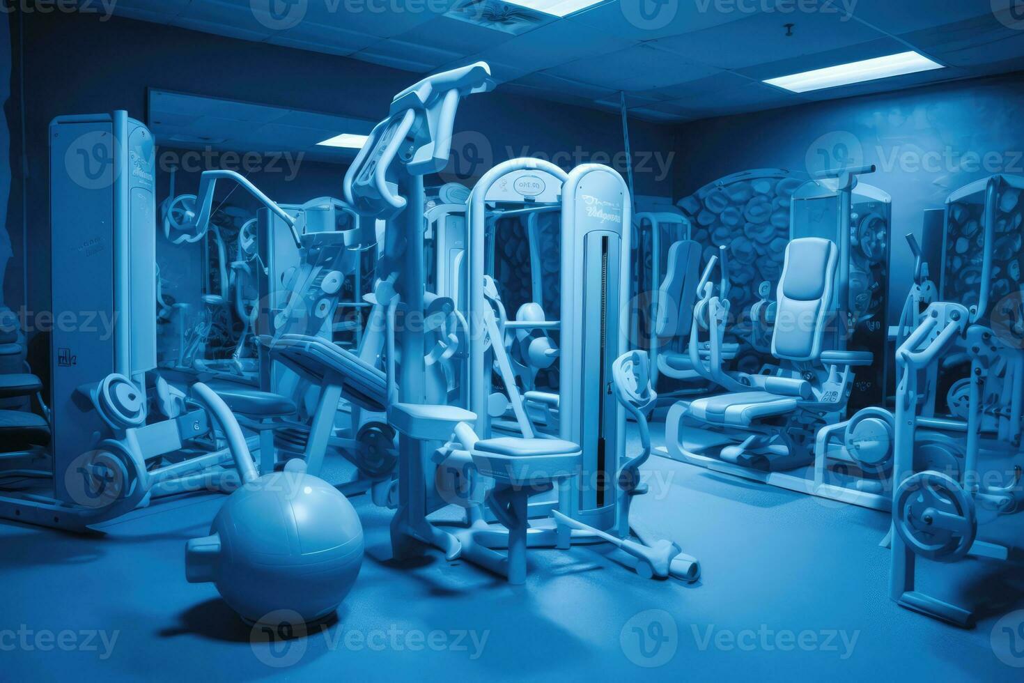This image showcases a well-equipped fitness center with various types of exercise equipment, including treadmills photo