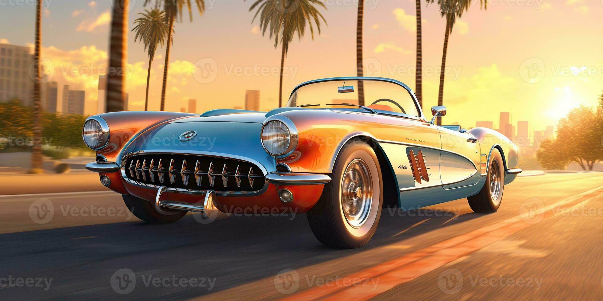 ai generado. ai generativo. Clásico retro clásico hotrod músculo coche Clásico retro en California la carretera viaje. gráfico Arte foto
