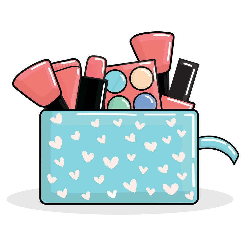 Cosmetic bag with makeup stuff Free Vector