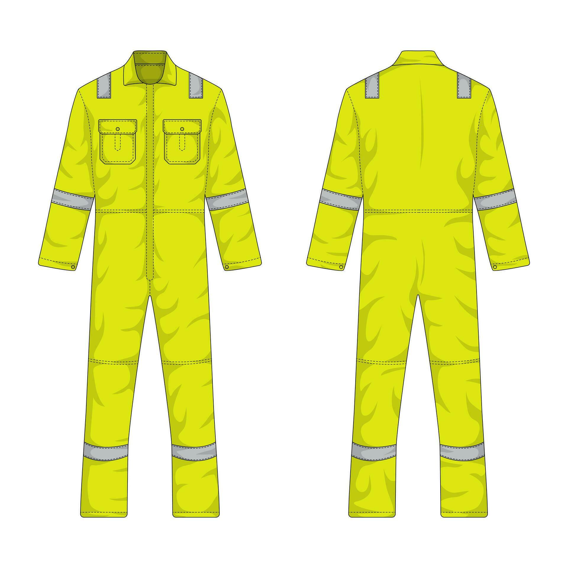 overalls front and back view. hi vis workwear, vector illustration ...